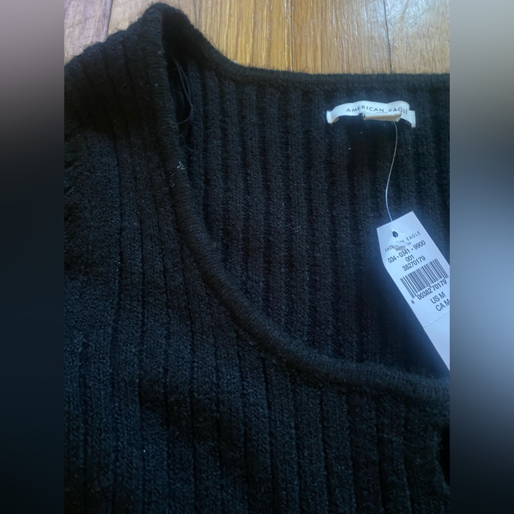 American eagle Black Ribbed Button-Up Sweater - Picture 5 of 6
